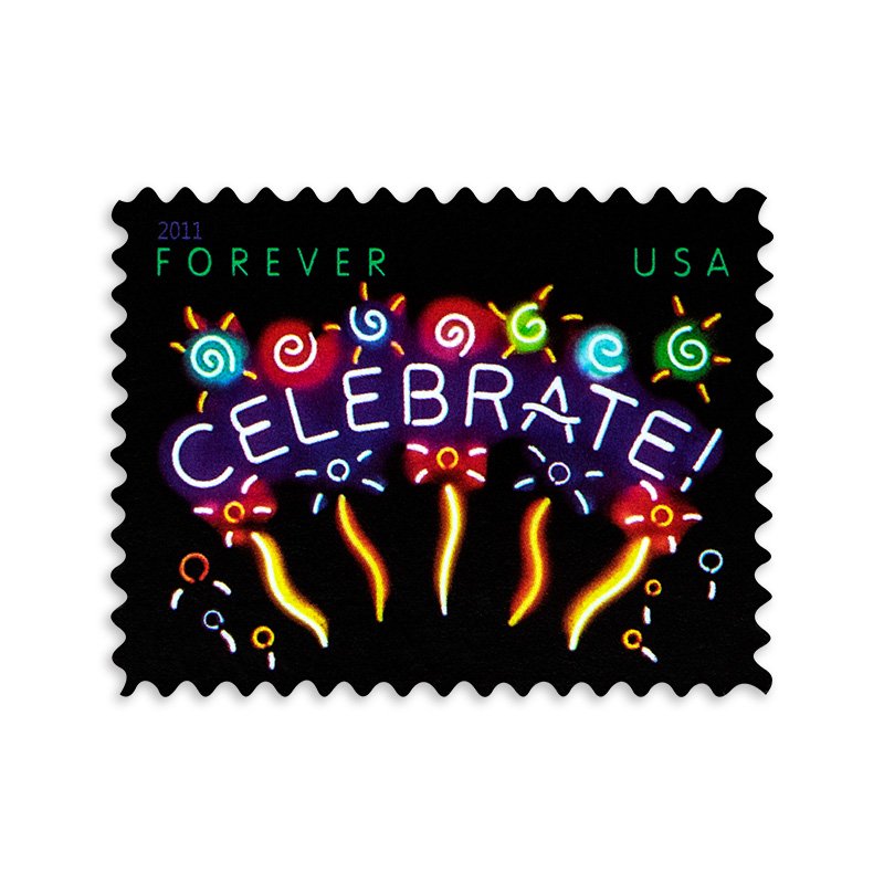 2011-neon-celebrate-usps-forever-stamps-authentic-postage-authstamps 2011 Neon Celebrate-USPS Forever Stamps(Sheet) - Image 1