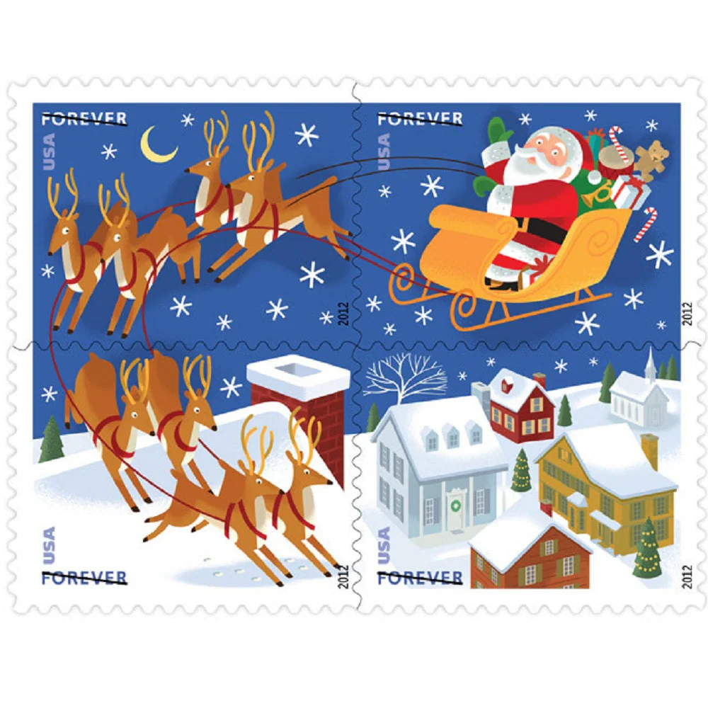2012-santa-and-sleigh-usps-forever-stamps-authentic-postage-authstamps (2) 2012 Santa and Sleigh-USPS Forever Stamps(Booklet) - Image 1