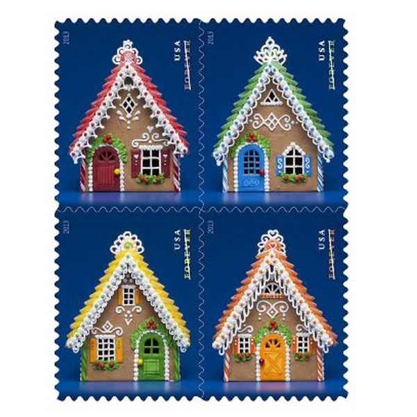 2013-gingerbread-houses-usps-forever-stamps-authentic-postage-authstamps (2) 2013 Gingerbread Houses-USPS Forever Stamps(Booklet) - Image 1