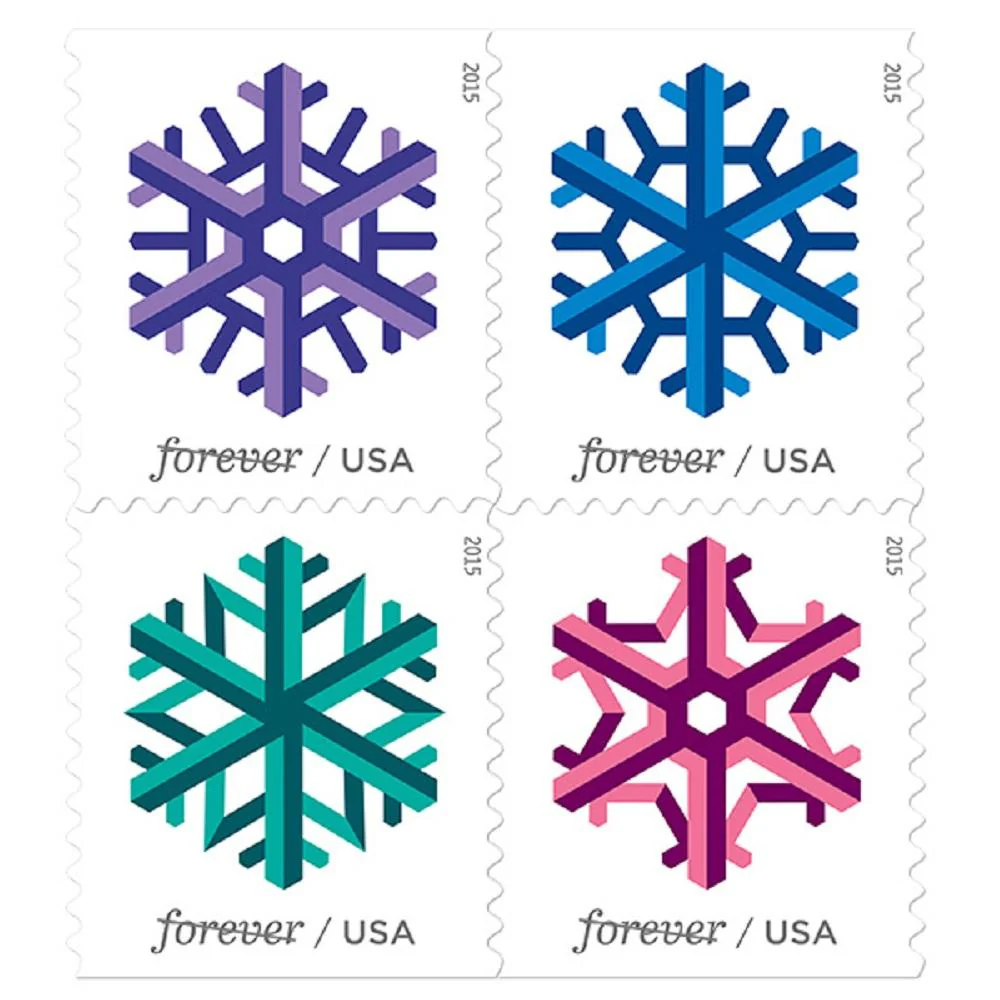 2015-geometric-snowflakes-usps-forever-stamps-authentic-postage-authstamps (2) 2015 Geometric Snowflakes -USPS Forever Stamps(Booklet) - Image 1