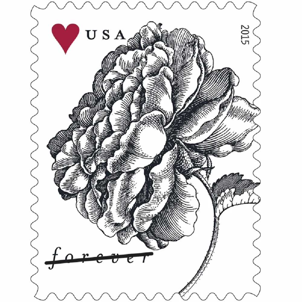 2015-vintage-rose-usps-forever-stamps-authentic-postage-authstamps (2) 2015 Vintage Rose-USPS Forever Stamps(Sheet) - Image 1