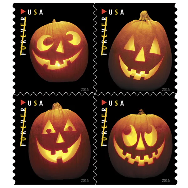 2016-jack-o’-lanterns-usps-forever-stamps-authentic-postage-authstamps (2) 2016 Jack-O’-Lanterns-USPS Forever Stamps(Booklet) - Image 1