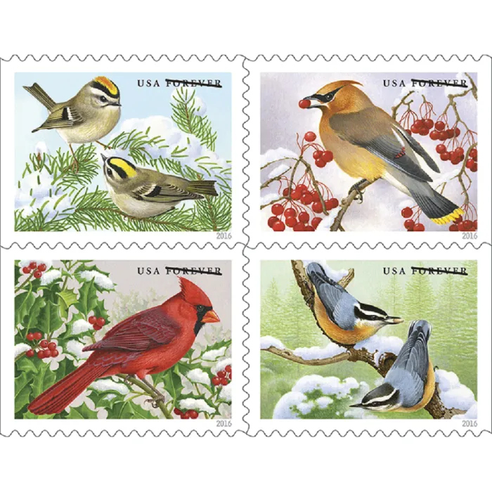2016-songbirds-in-snow-usps-forever-stamps-authentic-postage-authstamps (2) 2016 Songbirds in Snow-USPS Forever Stamps(Booklet) - Image 1