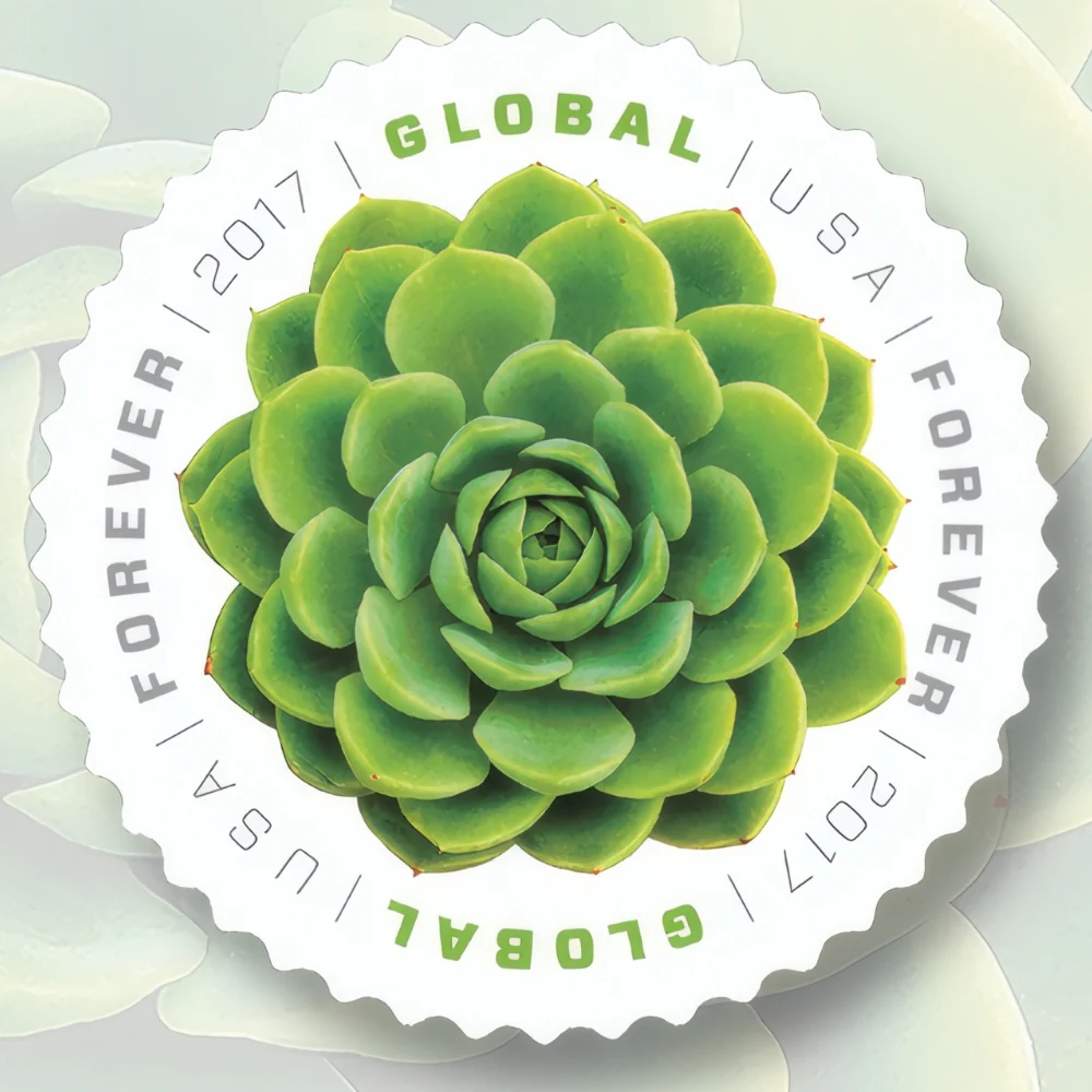 2017-global-green-succulent-usps-forever-stamps-authentic-postage-authstamps 2017 Global Green Succulent-USPS Forever Stamps Book of 50 - Image 1