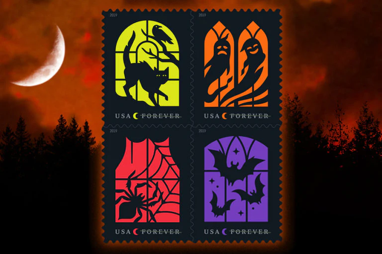 2019-halloween-spooky-silhouettes-usps-forever-stamps-authentic-postage-authstamps (1) 2019 Halloween-Spooky Silhouettes-USPS Forever Stamps(Sheet) - Image 1