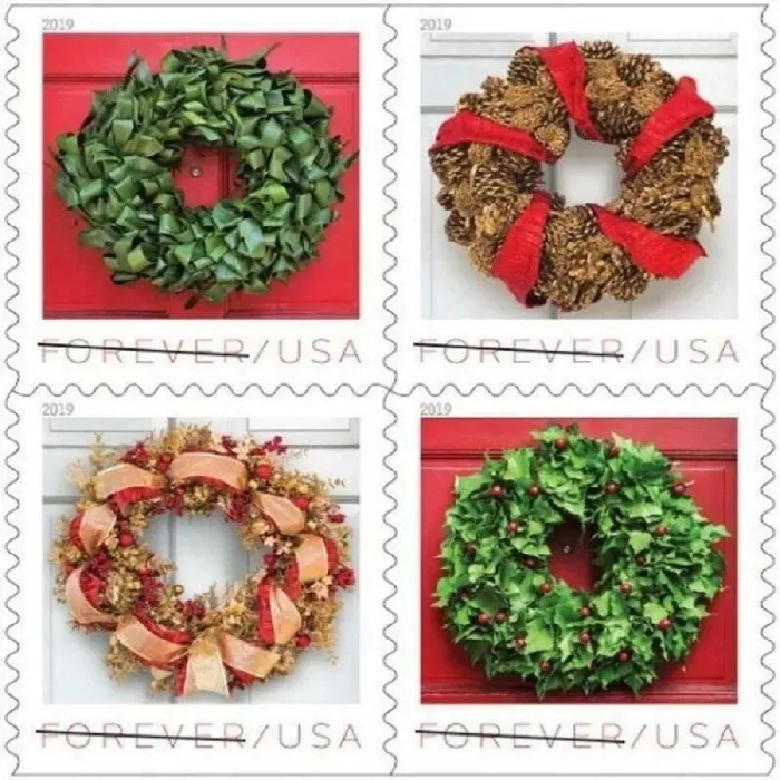 2019-holiday-wreaths-usps-forever-stamps-authentic-postage-authstamps (1) 2019 Holiday Wreaths-USPS Forever Stamps(Booklet) - Image 1