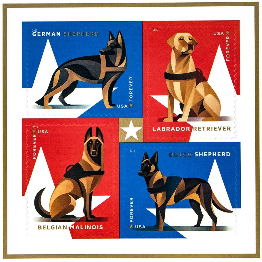 2019-military-working-dogs-usps-forever-stamps-authentic-postage-authstamps (2) 2019 Military Working Dogs-USPS Forever Stamps(Sheet) - Image 1