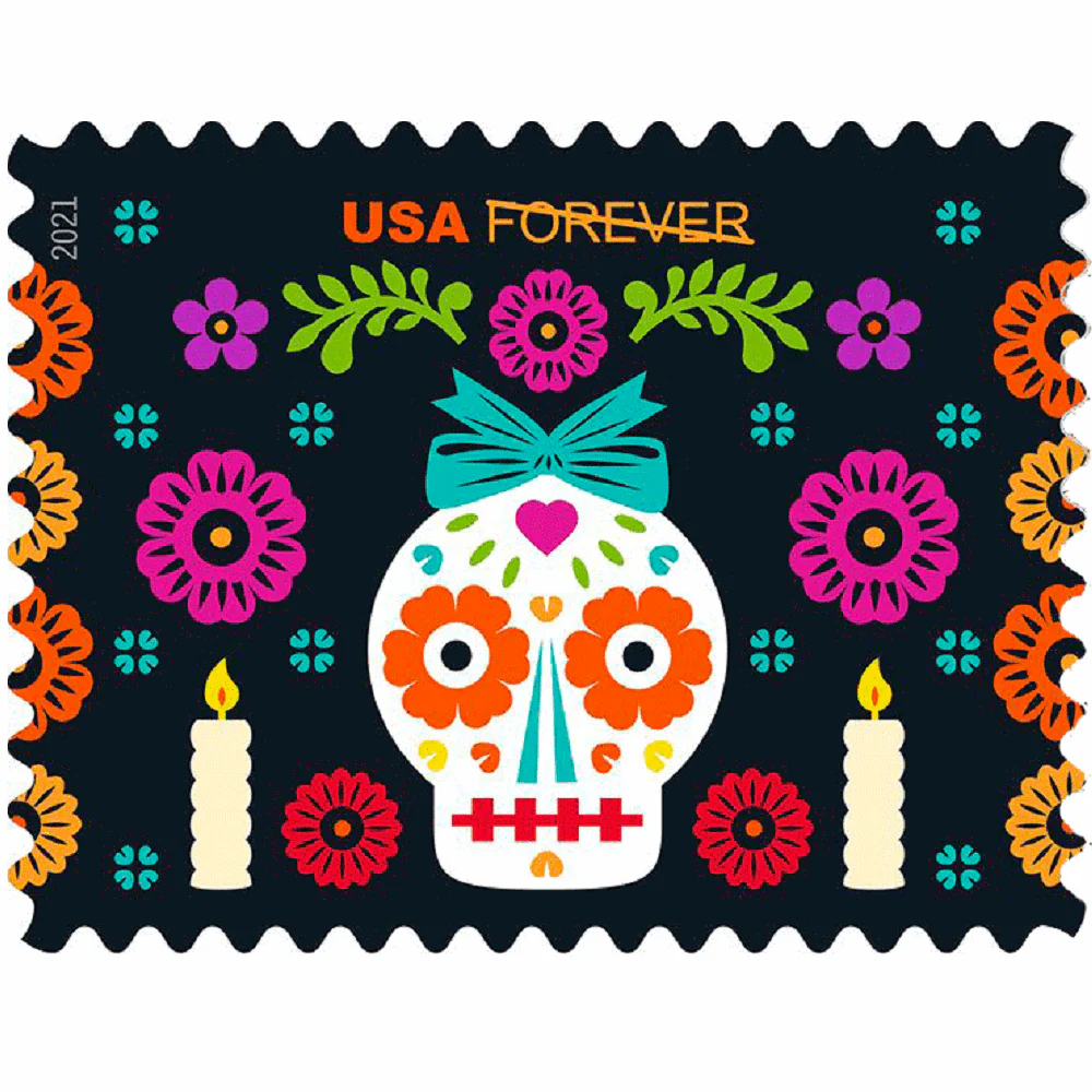 2021-day-of-the-dead-usps-forever-stamps-authentic-postage-authstamps (1) 2021 Day of the Dead-USPS Forever Stamps(Sheet) - Image 1
