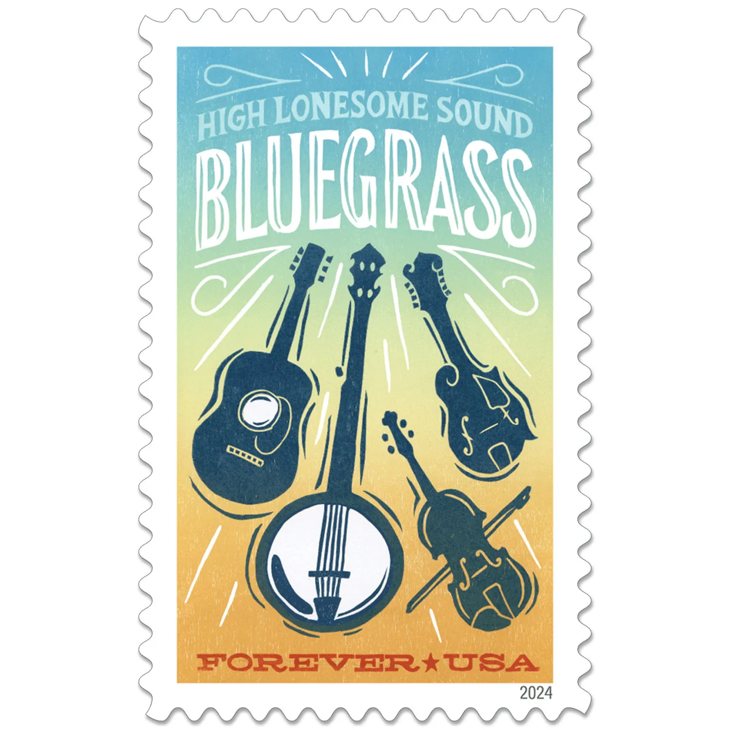 2024-bluegrass-music-usps-forever-stamps-authentic-postage-authstamps (1) 2024 Bluegrass Music-USPS Forever Stamps(Sheet) - Image 1
